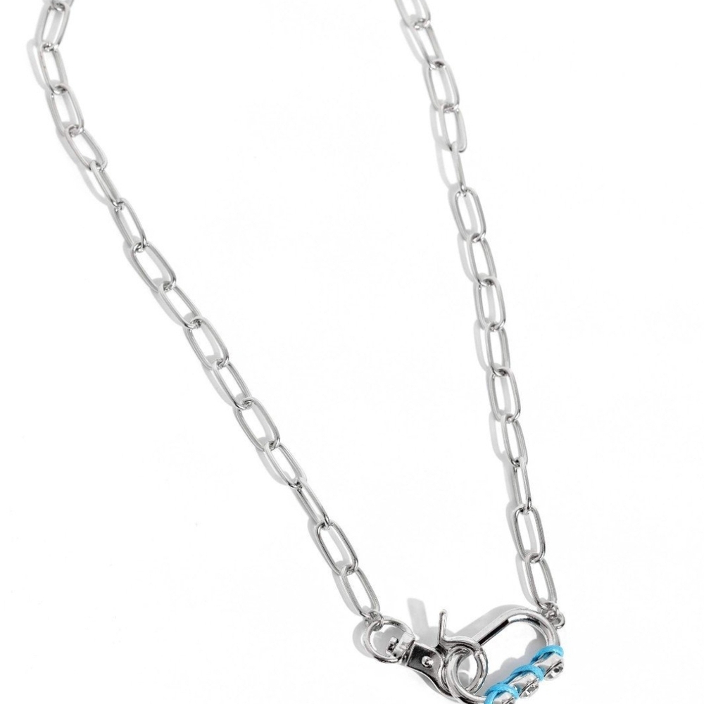 Paparazzi Silver Blue Necklace Minimalist Design Don't Want to Miss a STRING